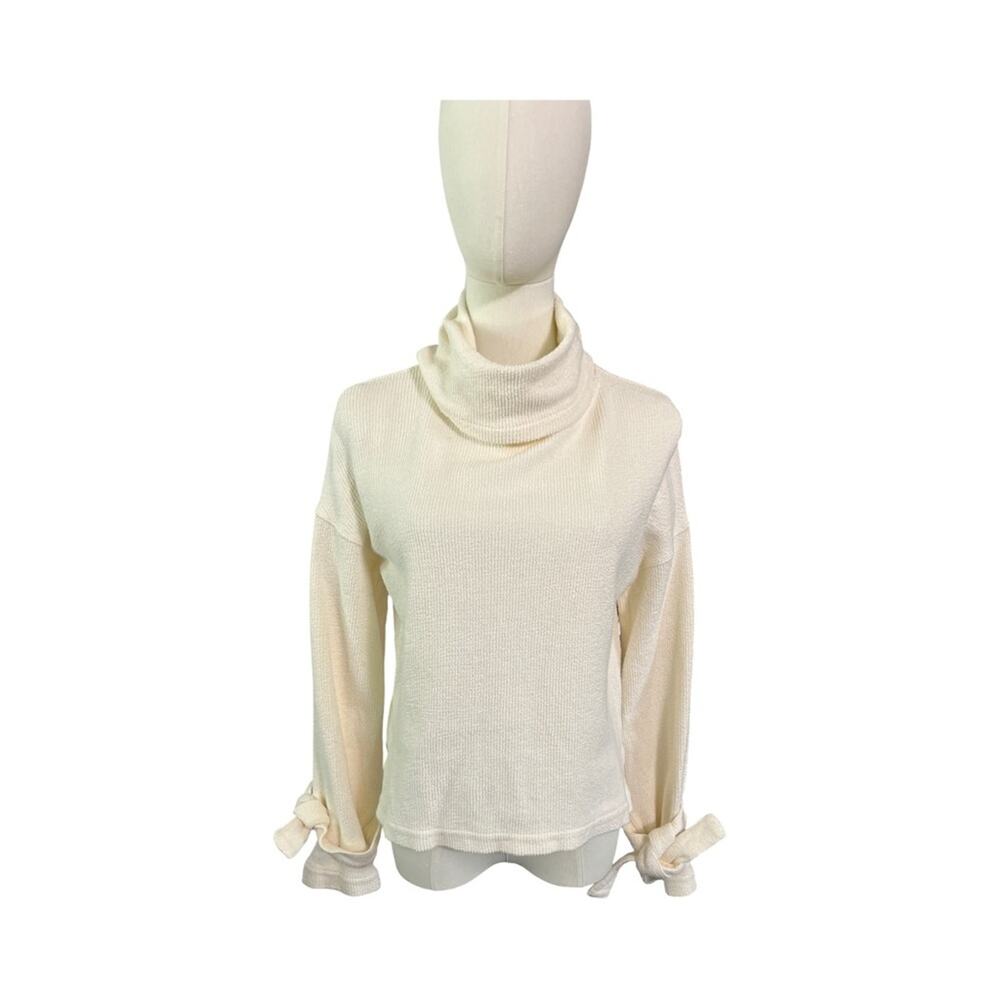 Madewell Cream Textured Turtleneck Cotton Tie Sleeve Pullover Women’s Size XS